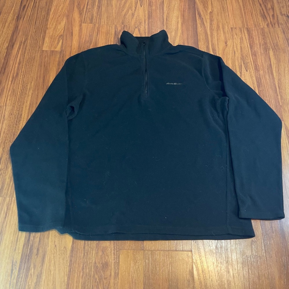 Eddie Bauer Polartec Fleece Pullover Mens Tall Large TL Black Quarter Zip Jacket